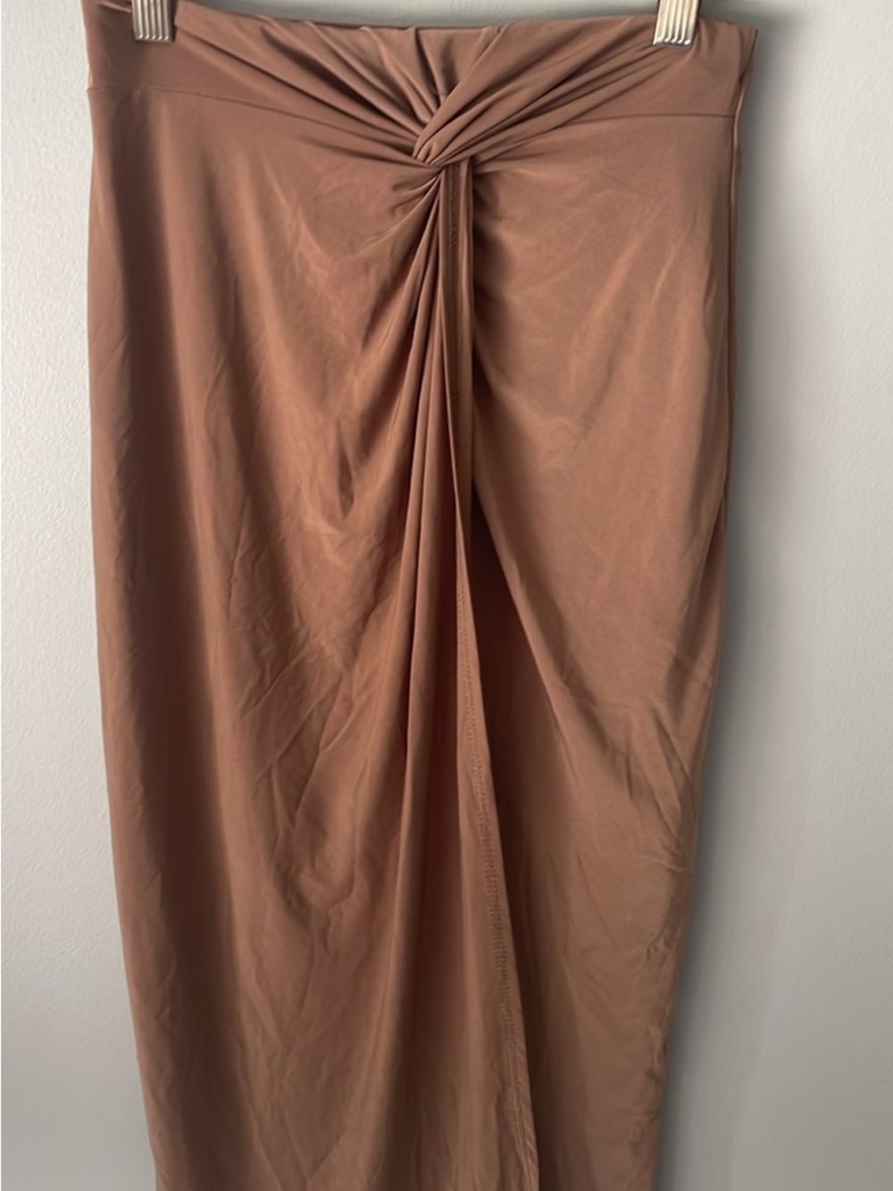 Knot-Front Midi Skirt in Warm Taupe